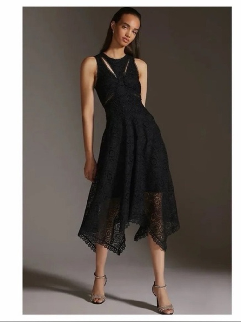Anthropologie Black Lace Midi Dress with Cutouts